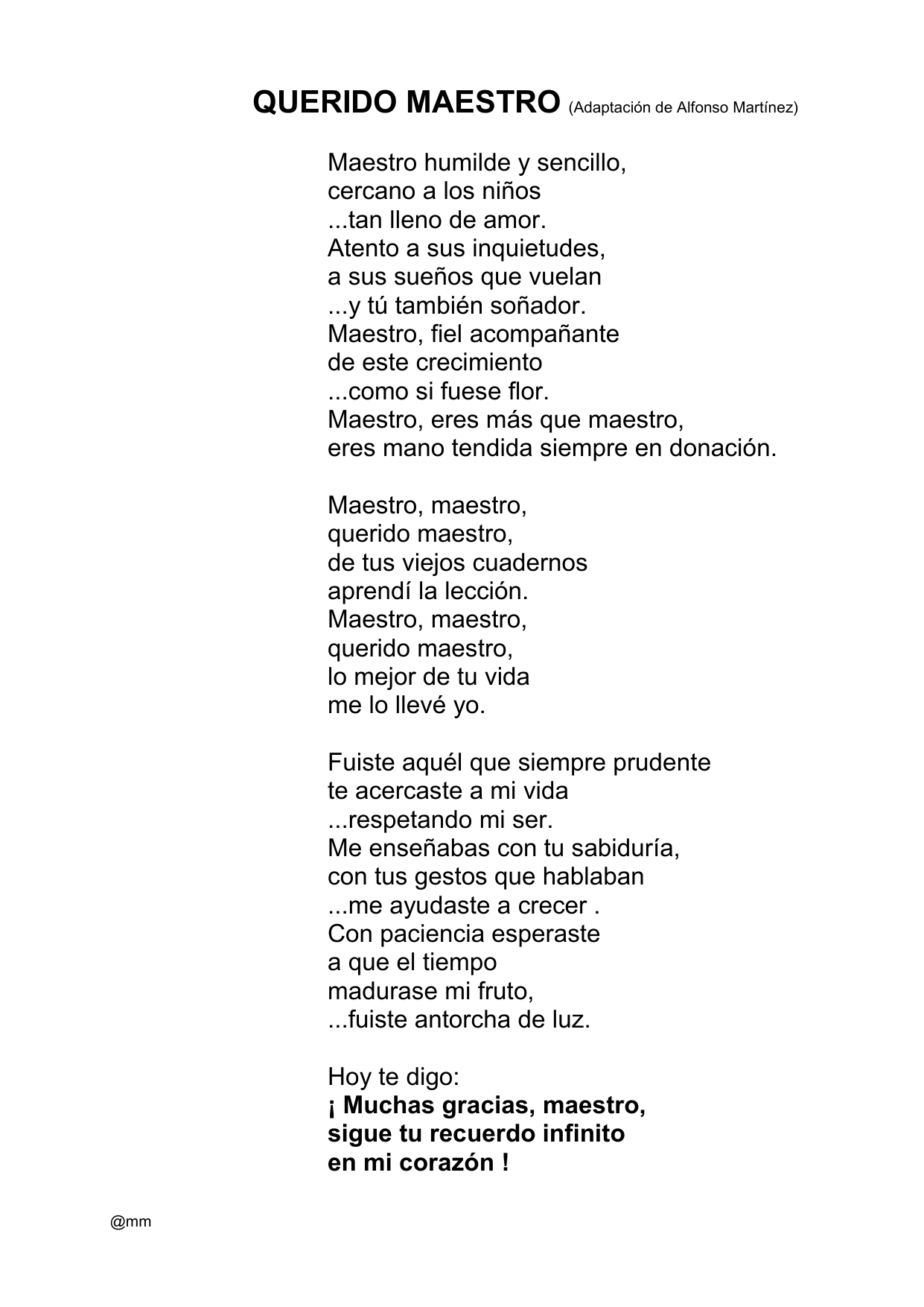 Poesias Querido Maestro aprenderly