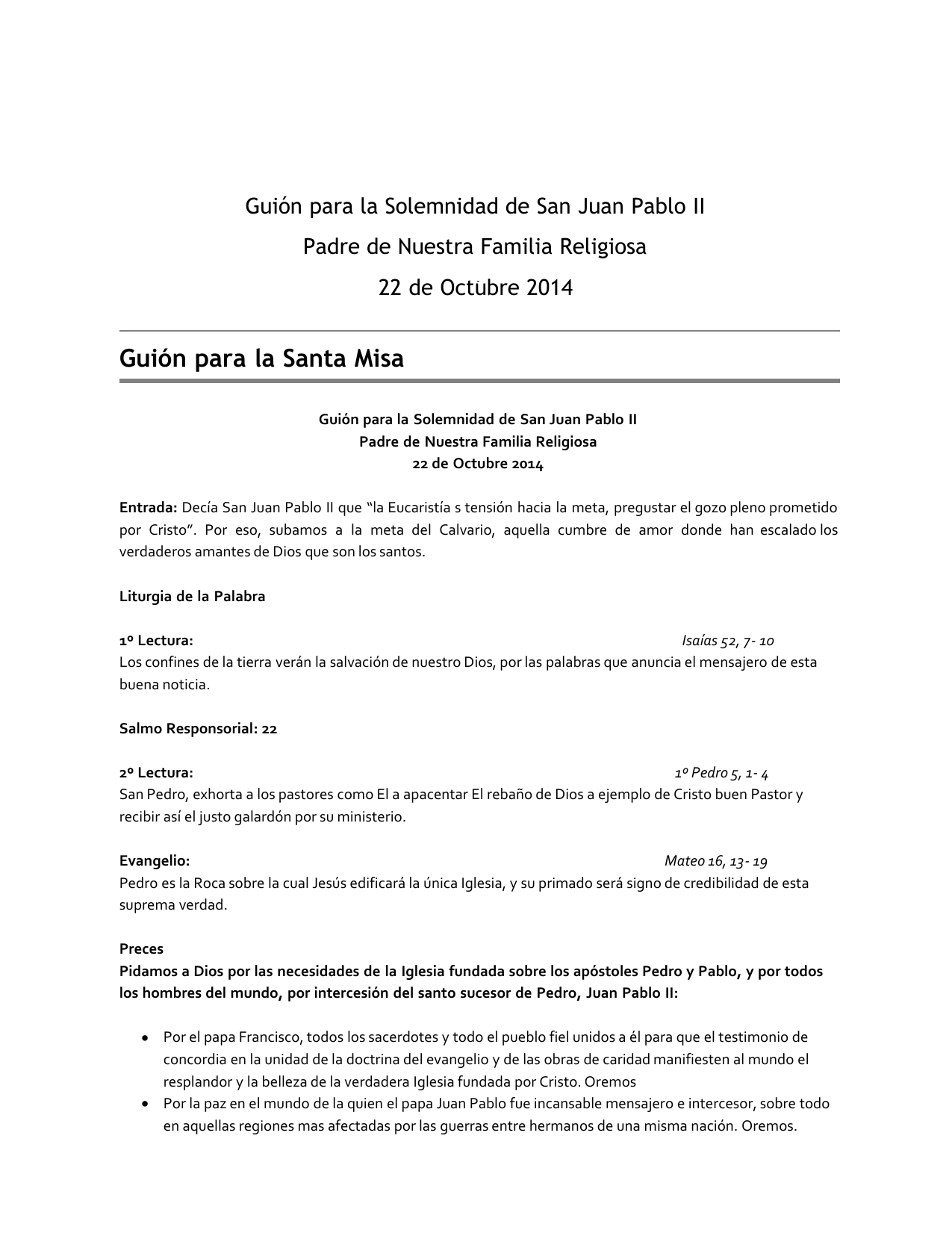 Guion Para La Santa Misa Homiletica
