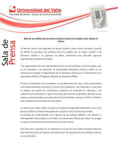 de un mill&oacute;n de personas podr&iacute;an morir de hambre por &eacute;bola en Africa