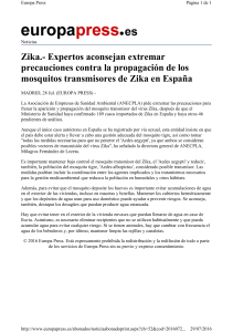 Zika.- Expertos aconsejan extremar precauciones