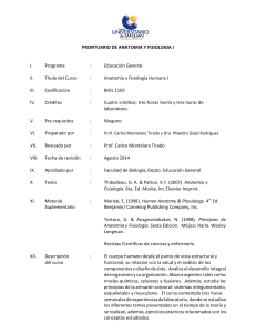 PRONTUARIO DE ANATOMIA Y FISIOLOGIA I I. Programa