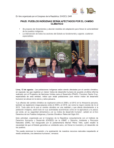 PNUD: PUEBLOS INDÍGENAS SERÁN AFECTADOS POR EL