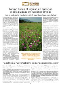 Taiw&aacute;n busca el ingreso en agencias especializadas de Naciones