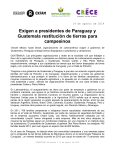 Exigen a presidentes de Paraguay y Guatemala restitución de