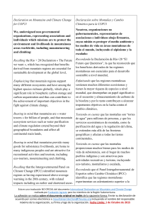 Declaración sobre Montañas y Cambio Climático para la COP 21