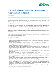 El Acuerdo de Par&iacute;s sobre Cambio Clim&aacute;tico ya es una Realidad
