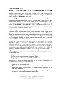 Ciencias Naturales Tema 1: Importancia del agua como disolvente