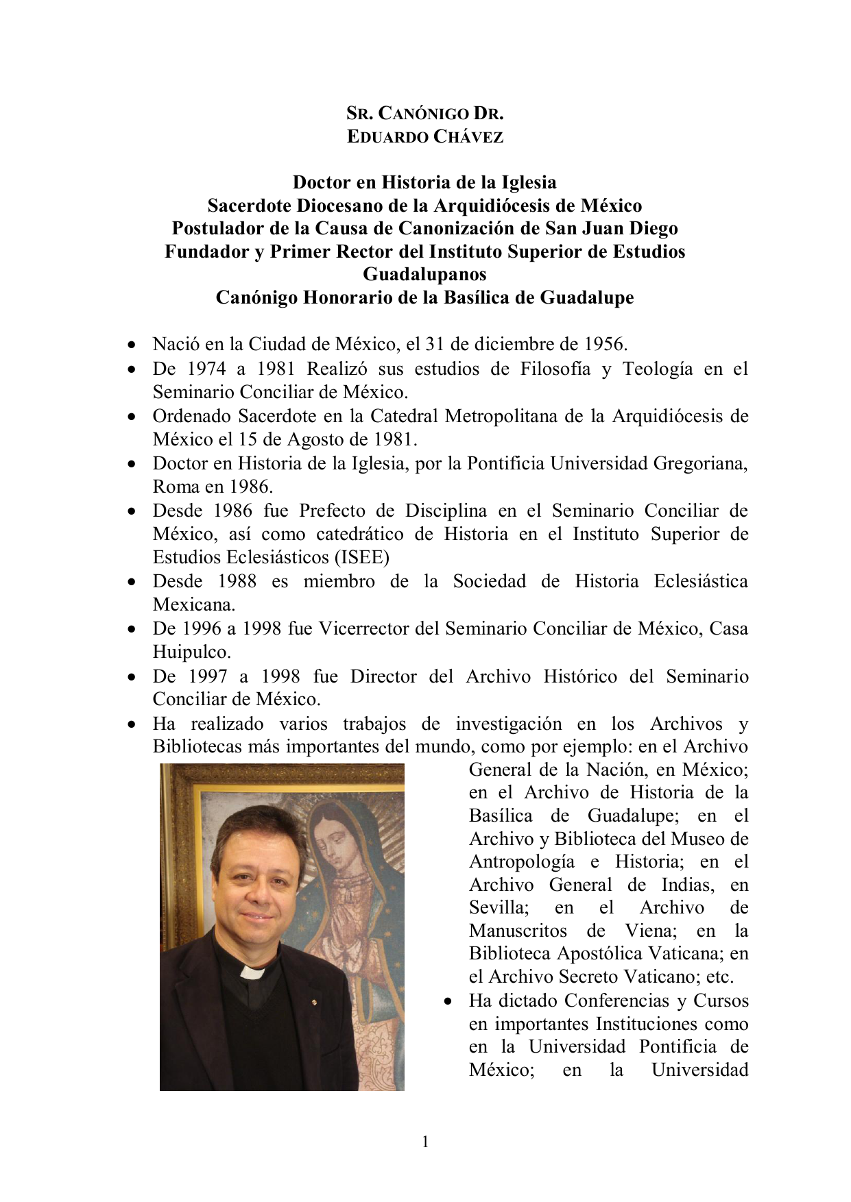 Curriculum Sr Canonigo Dr Eduardo Chavez