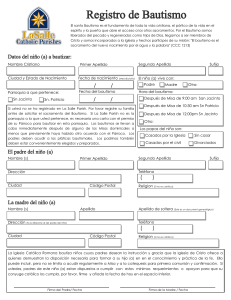Registro de Bautismo - LaSalle Catholic Parishes and School