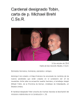 Cardenal designado Tobin, carta de p. Michael Brehl C.Ss.R.