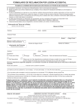 formulario de reclamación por lesión accidental