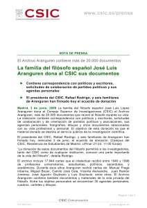 La familia del filósofo español José Luis Aranguren dona al CSIC