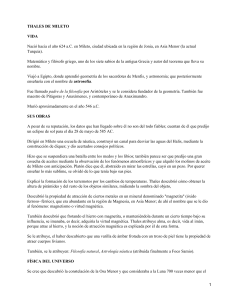 THALES DE MILETO VIDA Nació hacia el año 624 a.C. en Mileto