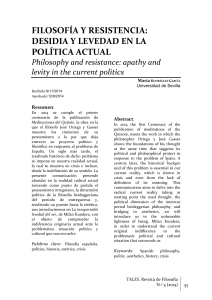 FILOSOFÍA Y RESISTENCIA: DESIDIA Y LEVEDAD EN LA