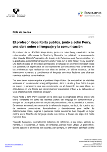 El profesor Kepa Korta publica, junto a John Perry, una obra sobre